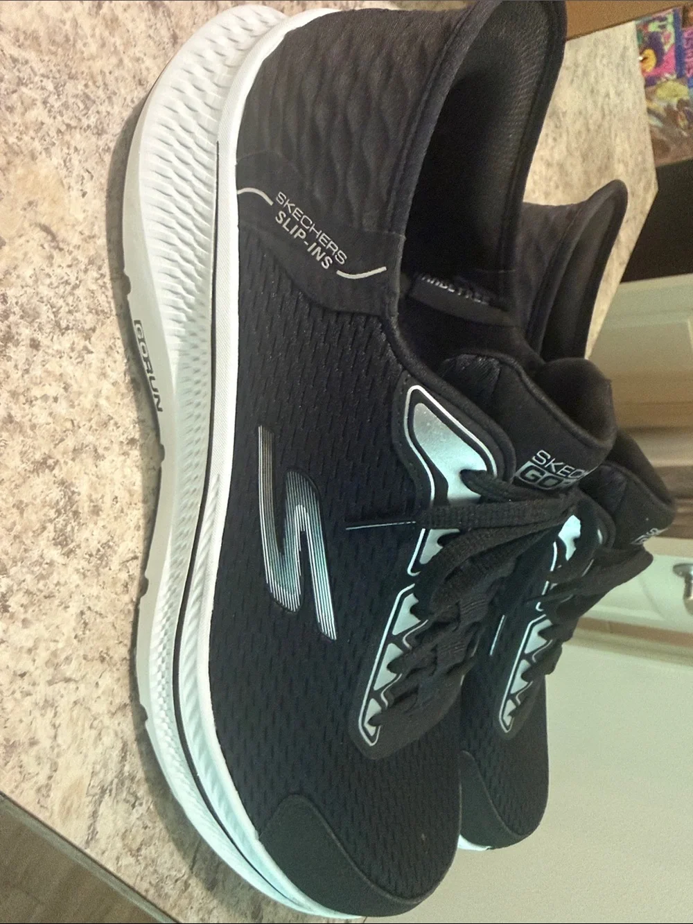 Skechers Black and White Athletic Slip-On Walking Shoes